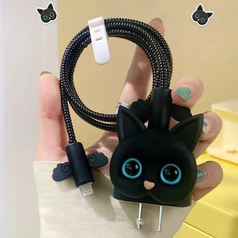 Image of EDNITA Charger Cable Protector with 3D Cute Black Cat Pattern for iPhone 18W & 20W | Full Protection & Easy Installation
