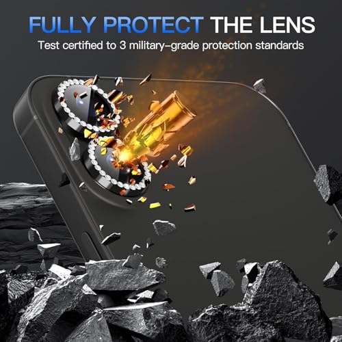 Image of NEXVEU DIAMOND Camera Lens Protector For IPHONE 16 /16 PLUS /IPHONE 17 BLACK UHD 9H Glass, Anti Drop, Scratch Resistant, Case Friendly, Removable, Waterproof, Heavy Duty Camera Protector