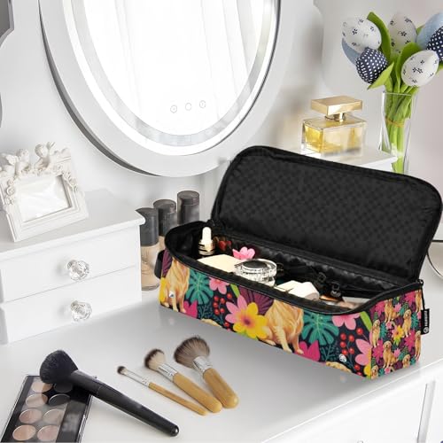 Bolsa de Viaje para Herramientas de Cabello y Alfombrilla Resistente al Calor con Cierre para Plancha, Rizador, Secador - Diseño Tropical Floral Dorado miniatura 7
