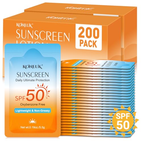 200 Pack Bulk Mini Sunscreen for Face Body, Lightweight & Non-Greasy