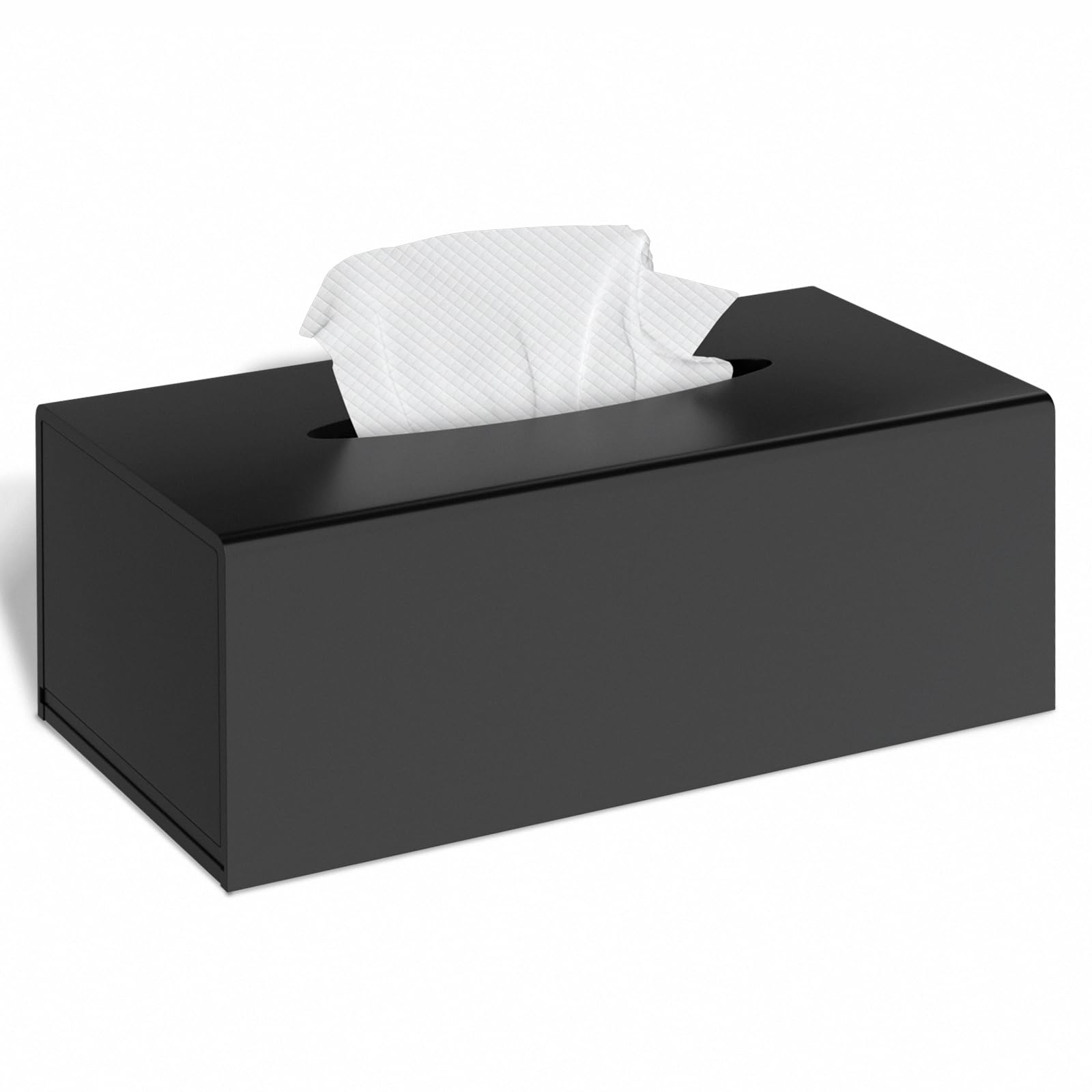 NPPLUS Acrylic Tissue Box Cover, Black Rectangular Tissue Box Holder, Dustproof Cube Napkin Dispenser for Office Desk Holder, Home and Restaurant
