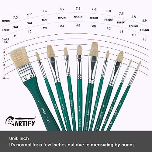 Artify Art Supplies B-2018-15BRUSH-AE Artify 10 Pieces Paint Brush Set, Intermediate Series, Includes A Carrying Case, Premium Hog Bristle Brushes thumb #1