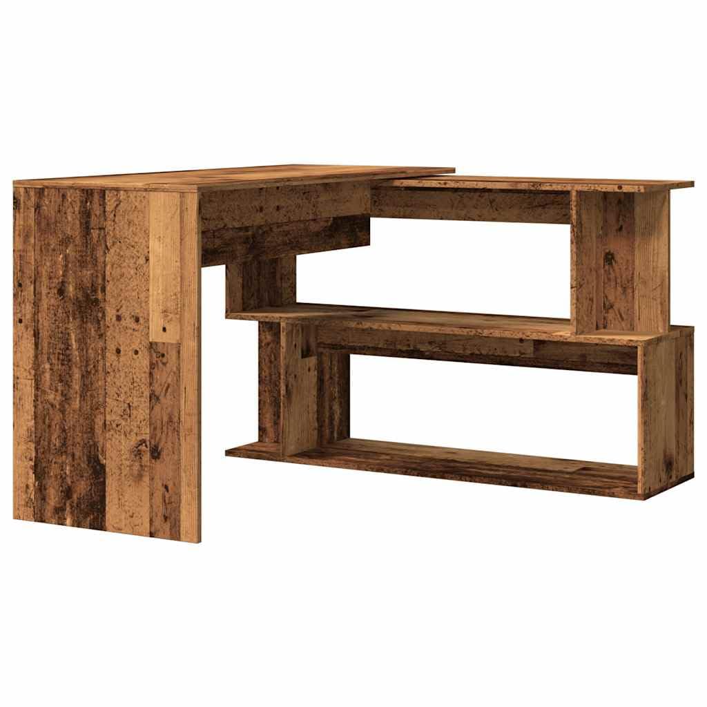 Scrivania angolare in legno vecchio, 200,5 x 50 x 76 cm, girevole e salvaspazio, robusto con spazio di archiviazione, per casa, ufficio, giochi