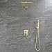 SHAMANDA Brass Rainfall Shower System, Luxuly Bathroom Shower Faucet Combo Set Brushed Gold(Including Rough-In Valve Body and Trim), L70001-3