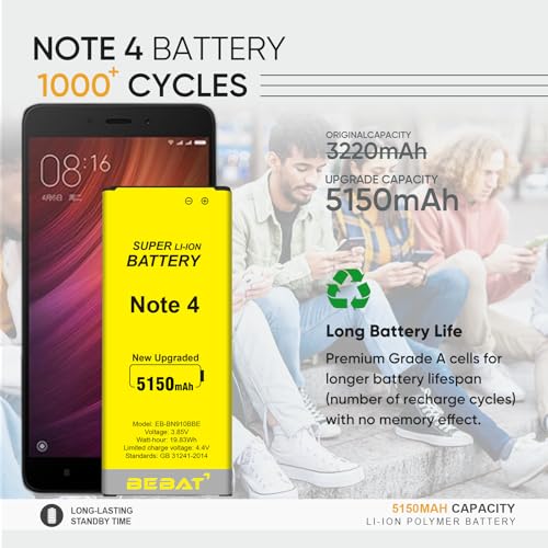 Image of Replacement Battery for Samsung Galaxy Note 4,5150mAh High Capacity Battery for Note 4 N910, N910U 4G LTE, N910V(Verizon), N910T(T-Mobile), N910A(AT&T), N910P(Sprint)