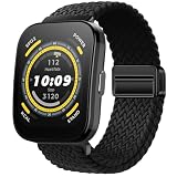 GIOPUEY Cinturini Compatibile con Amazfit Bip 5, Cinturino in Morbido Nylon Intrecciato [Unisex] [Traspirante] - Black