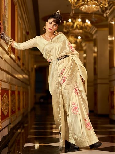 Image of SWORNOF Women's Banarasi silk Saree With Unstitched Blouse Piece