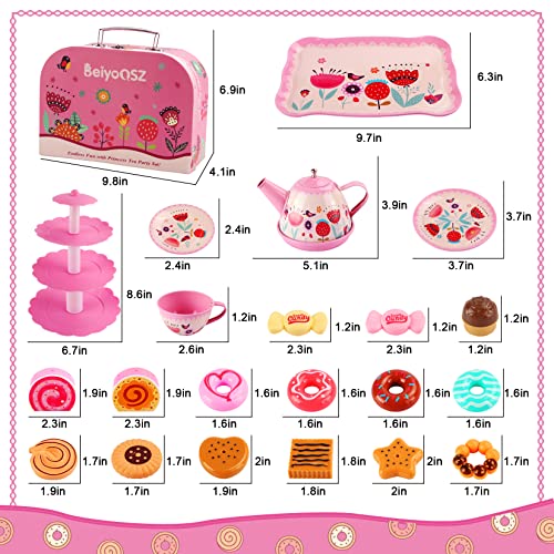 Tea Party Set For Little Girls, 32Pcs Princess Tea Time Toy With Food Sweet Treats Playset Carrying Case, Kids Kitchen Pretend Play Toddler Dress Up Tea Set For Girls #TOP4