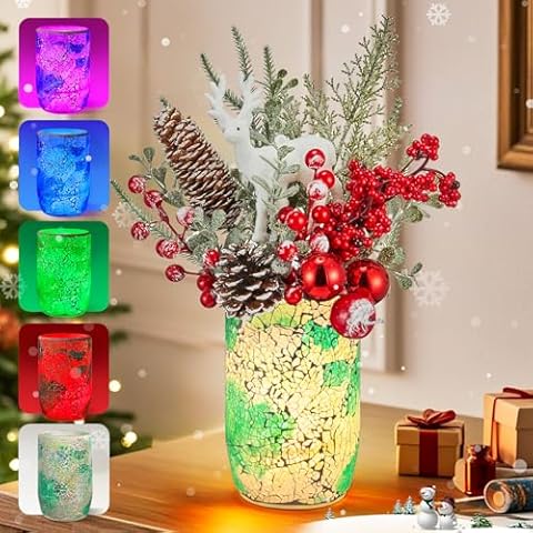 GOESWELL Mosaic Glass Vase Lamp Rechargeable: Handmade Flower Vase and Table Lamp 2 in 1 for Home and Room Decor - 5 Colors 2 Mood Lighting Vase Lights for Fresh Dry Fake Flower Lighted Branch (Blue) Cover