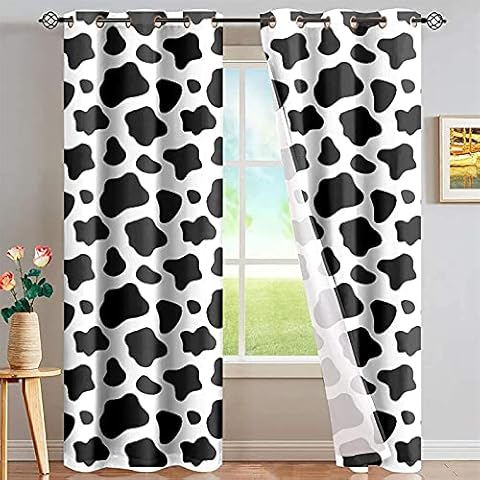 LKCD Blackout Curtains For Kids Bedroom Cow Print Curtain Nursery 55X63 Inch 3D Pattern Printed Curtains Eyelet Sound Insulation Thermal Insulated Drapes For Boys Girls 2 Panels Cover