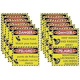 10Pcs Bilingual Danger Pinch Point Watch Your Hands Stickers and Keep Hands And Fingers Away Stickers 5x3.5 inch Warning Labels Safety Label Decals Danger Warning Sign Sticker for Workplace