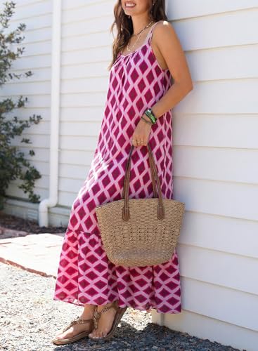 Image of Dokotoo Women Summer Dresses Scoop Neck Ruffle Flowy Boho Maxi Dress