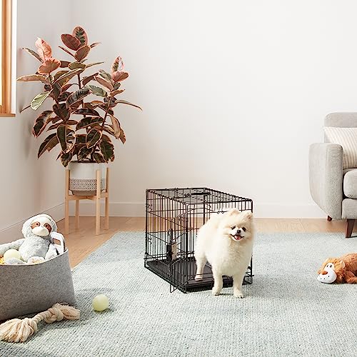 Amazon Basics Zusammenklappbarer Hundekäfig aus Metalldraht mit Bodenschale, Einzeltür, schwarz, L 56 x B 33 x H 40 cm