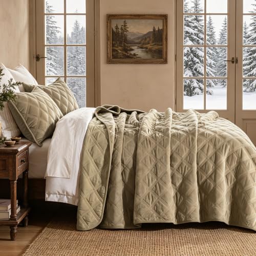 WONGS BEDDING Velvet Comforter King, Lattice Diamond Quilt Set, Urban Taupe - image 3