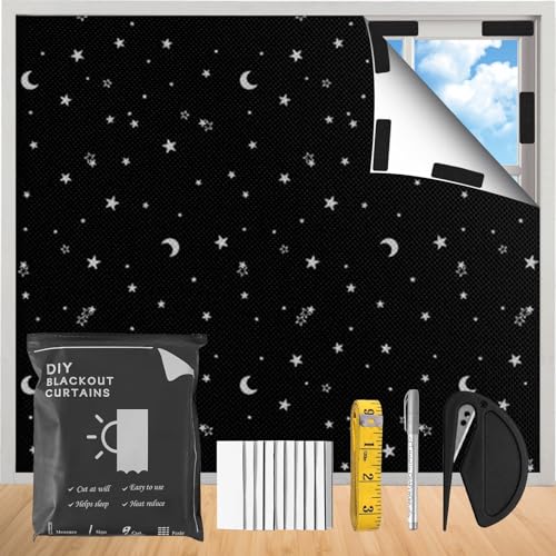 Lichamp Blackout Blind (300×145cm), Portable Blackout Blinds,No Drill Fits Any Size Self Adhesive Velcro Style Closure for Bedroom,Cut to Any Size,Nursery Black Out Blinds for Baby Travel Temporary