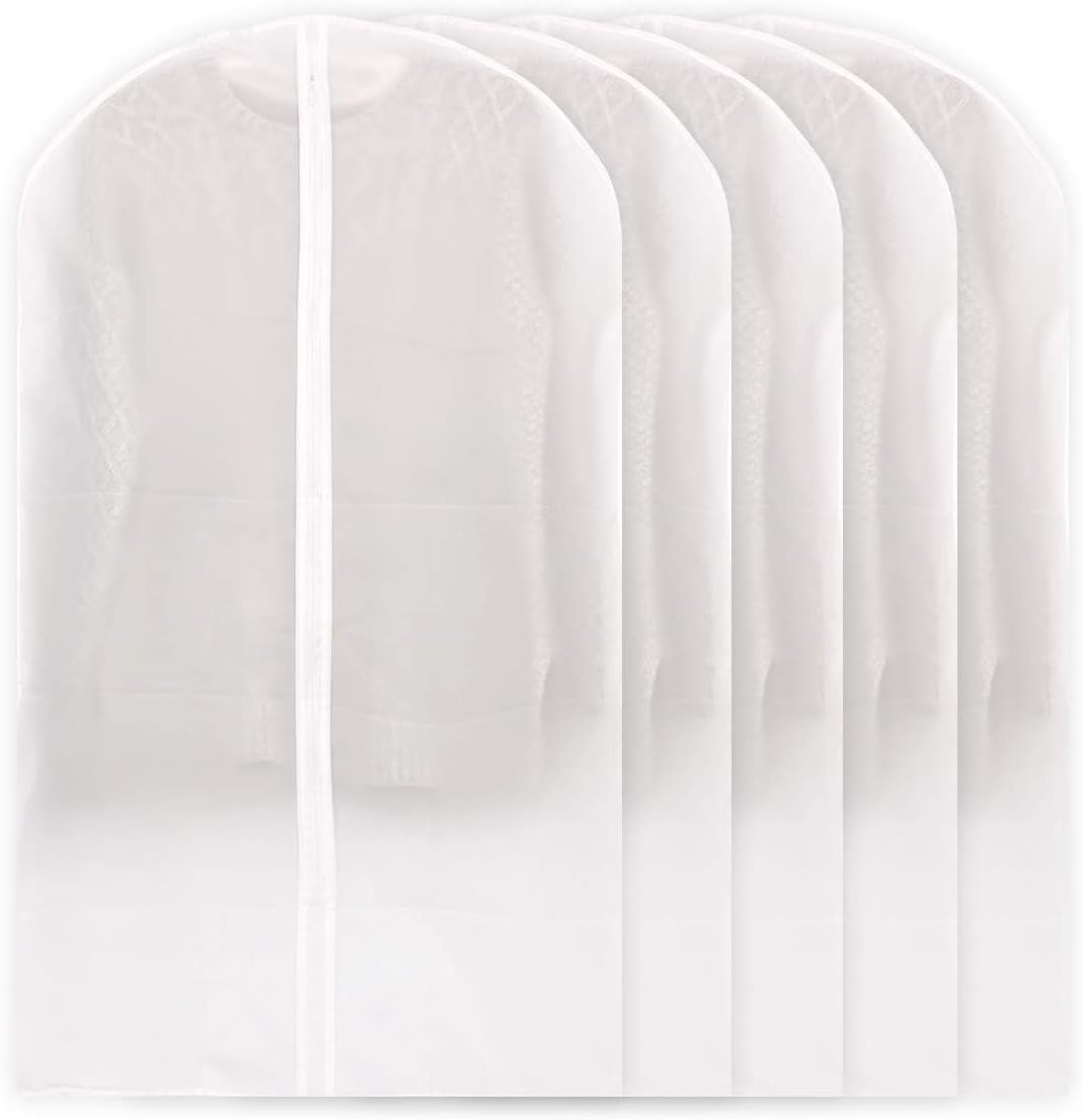 5 PCS Clear Garment Bags for Hanging Clothes Suit Bags for Closet Storage Foldable Breathable Garment Bags for