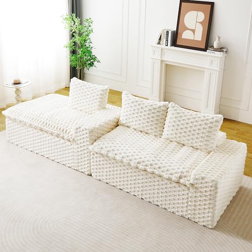 Image of KEIKI 96 inch L-Shape Modular Boneless Couch with Chaise for Modern Home Small Space, Sectional Sofa Deep Seat Oversized Loveseat Convertible Sofa Bed for Apartment Furniture Lounge Relaxing Corner, White
