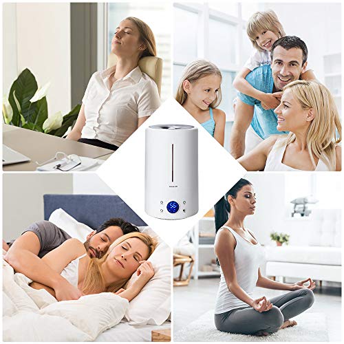 PROALLER Ultrasonic Cool Mist Humidifier for Large Rooms, 5L / 1.32 Gal for Bedroom, Baby, Home, Office, LED Display, Timer/Sleep Mode Quite, Filter Free, Waterless Auto Off, Portable, 3 Mist Level