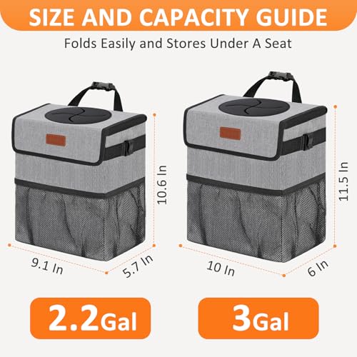 Image of Vankor Car Trash Can with Lid , 100% Leak-Proof Vehicle Trash Can Hanging Car Garbage Can for Back Seat Multipurpose Car Trash Bag Grey