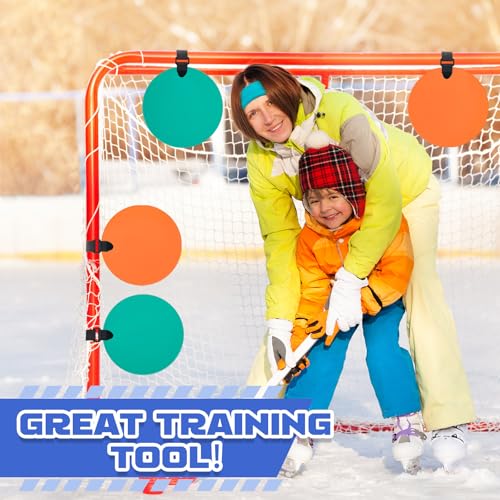Image of Arrowbash Silicone Hockey Shooting Targets Agility Shooting Goal Target Discs with Straps Set Reactive Hockey Training Equipment for Lacrosse Soccer Baseball Practice Accuracy, Orange, Green