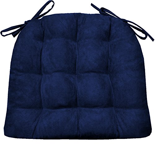 Barnett Home Decor Microsuede Royal Blue Dining Chair Pad with Ties - 16.5 x 18 Size Medium - Latex Foam Fill Cushion, Reversible, Machine Washable - Microfiber Ultrasuede