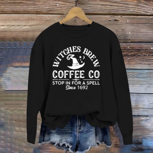 Halloween Sweatshirts for Women Witch Brew Coffee Loose Crewneck Shirts - image 3