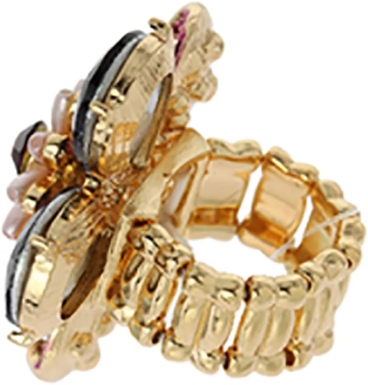 Rosemarie Collections Women's Stunning Crystal Teardrop And Pave Petals With Simulated Pearl Statement Flower Stretch Cocktail Ring