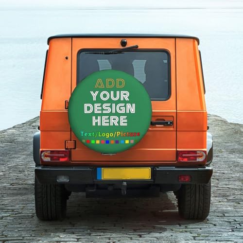 Image of Custom Spare Tire Cover with Picture, Customize Wheel Cover with Logo Personalized Waterproof Dust-Proof Polyester Tire Protectors for Trailer RV SUV All Vehicle, Seagreen