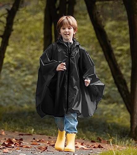 Image of SaphiRose Lightweight Kids Rain Poncho Waterproof Jacket Zipper Up Rain Coat