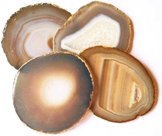 Krishna Mehta Agate Coaster Cup Natural 3.5 Inches - Set of 4 with Feet, Colour - Yellow (Yellow)