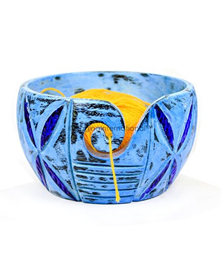 Exquisite Premium Yarn Ball Storage Bowls | Hand Painted Lovely Decor Yet Functional Yarn Dispenser (Large (7 X 4 X 7 Inches), Frozen Blue) #TOP5