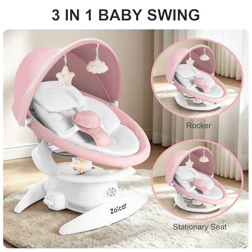 Image of 3-in-1 Baby Swing for Infants to Toddler, Infant Swing with 5 Speeds & 3 Swing Modes, 12 Lullabies, Electric Swing for Baby, Up to 25 lbs, Pink