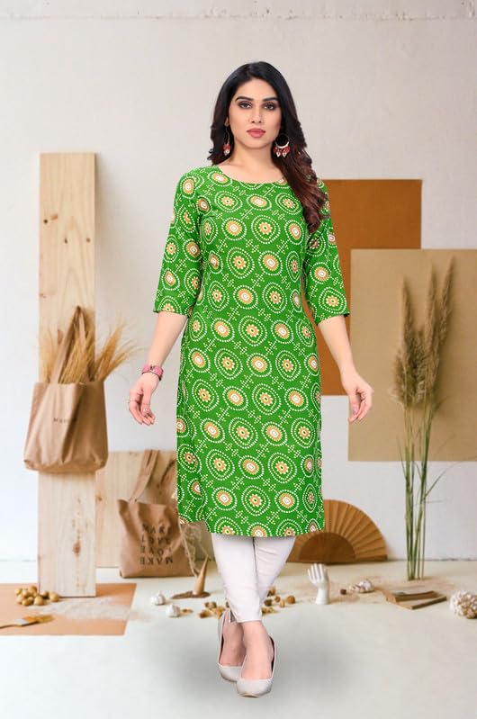 Image of JAKHANA Women's Crepe Printed Casual Straight Calf Length Round Nick Kurta Pack of 4