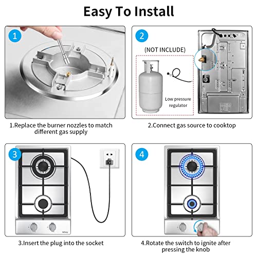 Gas Cooktop 12 Inch Stainless Steel 2 Burners Built-In Gas Hob Stove Top With Ng/Lpg Dual Fuel Conversion Kit-Iseasy #TOP5