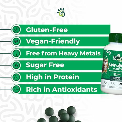 Image of Spirulina Tablets for Dogs & Cats, Plant-Based Microalgae Pet Supplement, Easy Daily Tablet Format, Supports Daily Wellness + Skin & Coat, 60 Count
