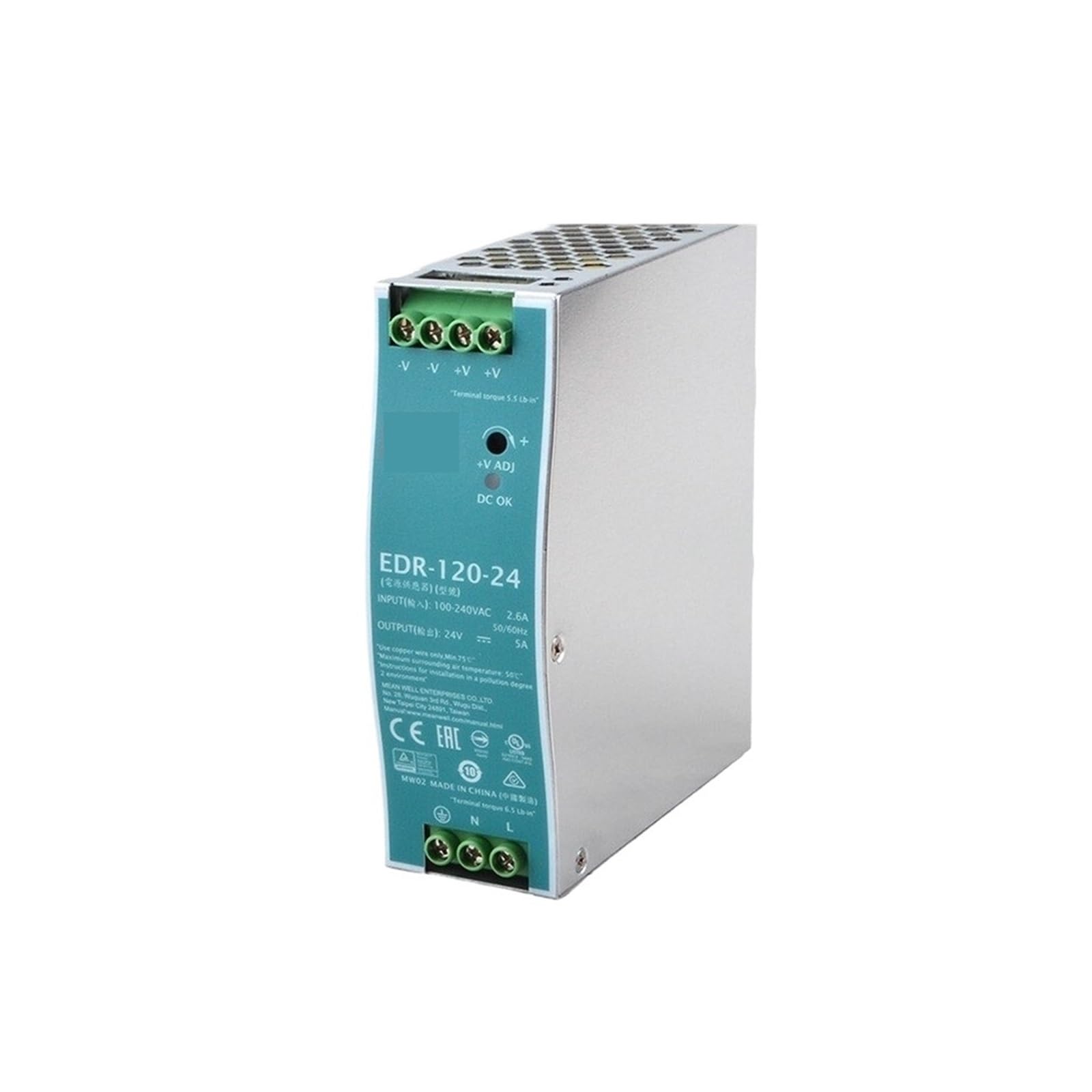 Alimentatore Switching con trasformatore 12V/48V DC 75x120x150W Tipo Rail 24V 10A 5A(EDR-120-48)