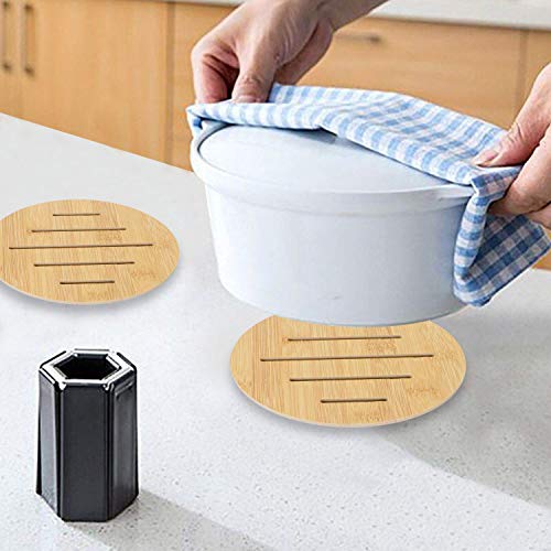 Image of HOKIPO Eco-Friendly Bamboo Wooden Coasters for Home Pan Pot Holder for Dining Table Heat Pad for Kitchen - Pack of 2 (AR2820-D5)