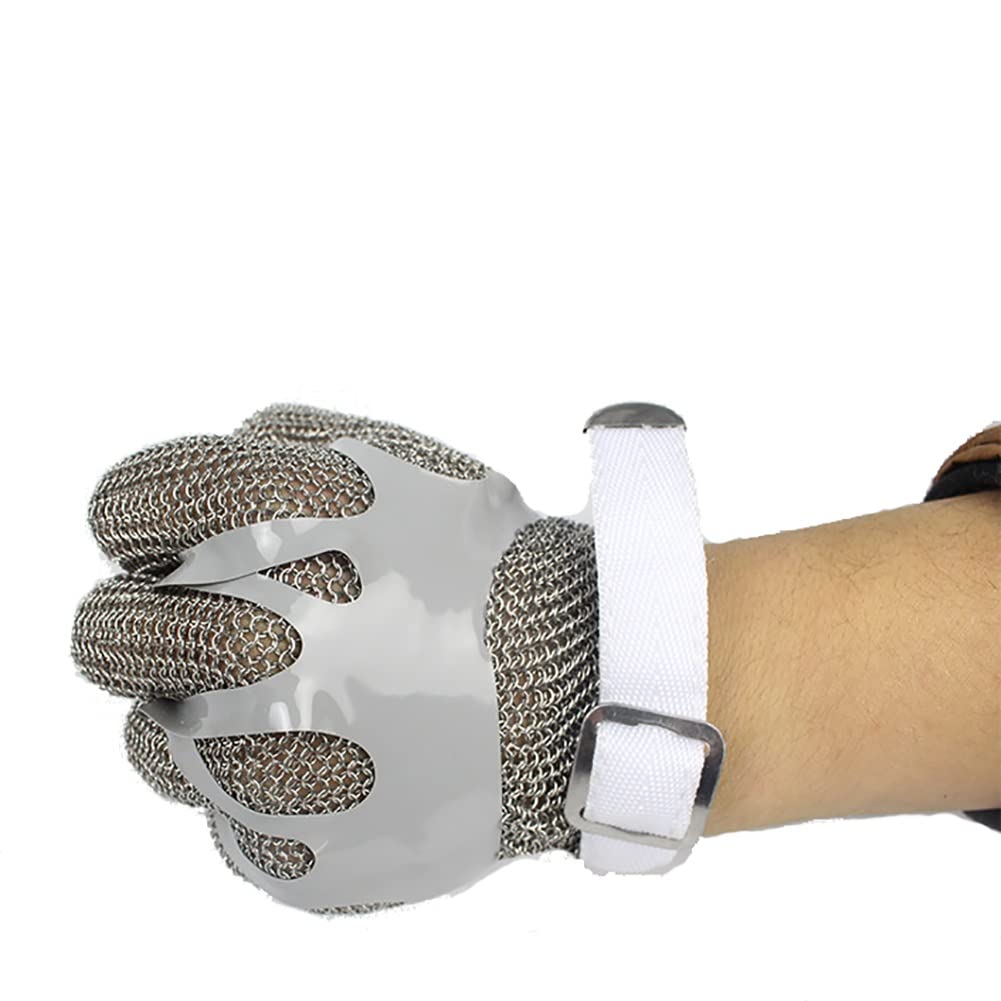 Guantes Resistentes a Cortes 304 guantes de anillo de acero inoxidable, máquinas antideslizantes anti-slaughtery Protection Gloves, correa de muñeca ajustable(XL/A pack of one)