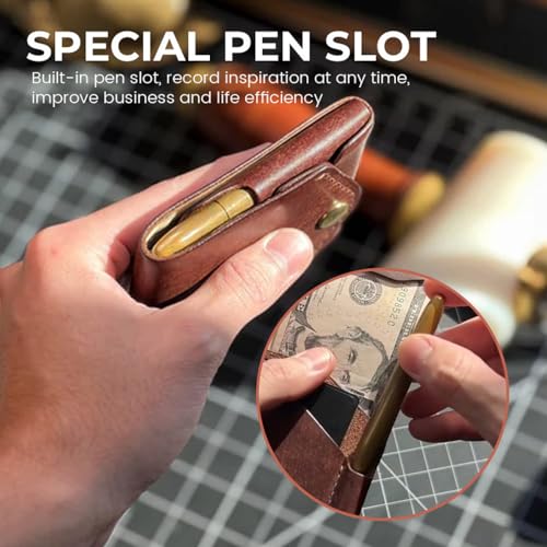 Vintage Handmade Leather Wallet, multifunctional handmade leather wallet for men, Slim Minimalist Wallets Built-In Pen Slot (2)3