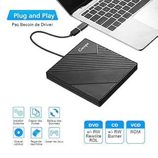 Cocopa Lecteur DVD Externe USB 3.0 Type C, Lecteur Graveur CD DVD Externe USB C Laptop Mac, Enregistreur Portable RW/ROM Transmission Rapide pour Windows 11/10/8/7, Mac OS, Apple, Linux, Laptop PC