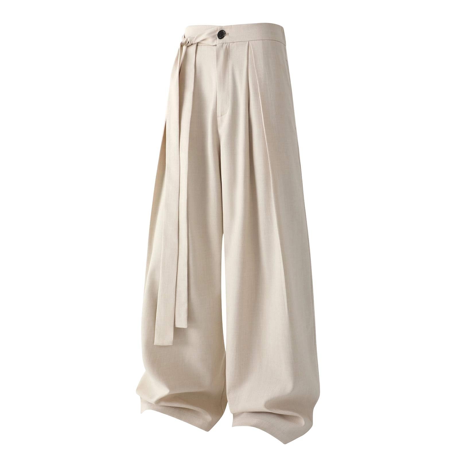 Pantalón Hombre de Lino y Algodón con Cintura EláStica y Cordón Pantalones Ligeros Ajuste Holgado Pantalón Hakama de Kung Fu de Seda de Hielo con Dobladillo Ancho Kimono Wushu Pantalones Anchos