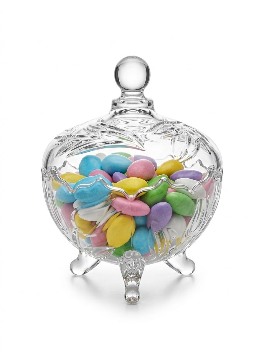 OCEANO Bocal à bonbons en verre avec couvercle bonbonnière élégant pour chocolats, levée décorative avec pieds pour dragées, bonbons et bijoux, design vintage pour la maison d'événements de mariage