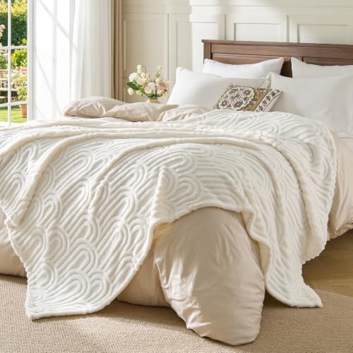 Image of BEDELITE Cream White Boho Fleece Throw Blanket for Couch, 50x60 Inches