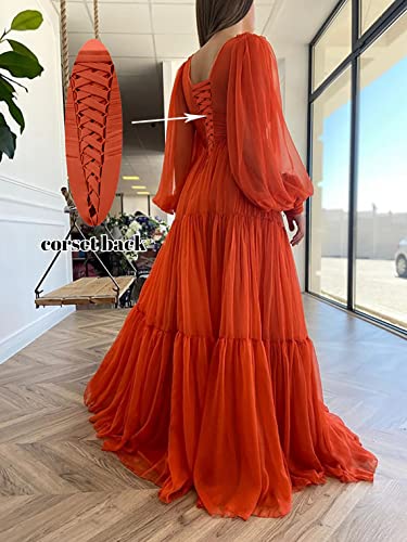 Long Chiffon Prom Dresses V Neck Puffy Sleeves A Line Ball Gown Formal Evening Gown for Women4