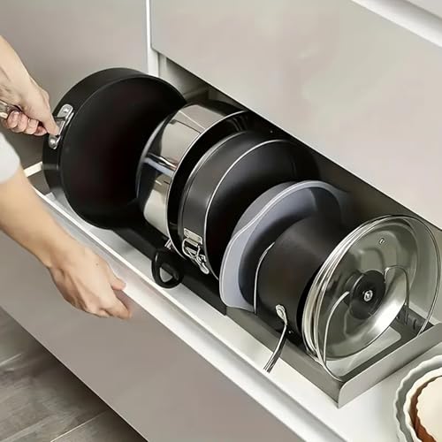 Image of DecorTwist 7-Tier Pot & Pan Rack Organizer | Adjustable Steel & ABS Lid Holder | Space-Saving Kitchen Storage (7-Tier Expandable Pot & Pan Rack)