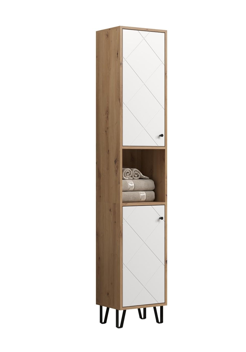 trendteam smart living - Touch - Hochschrank - Artisan Eiche/Weiß - 4 geschlossene und 1 offenes Fach - (BxHxT) 36 x 191 x 29 cm - 2 Einlegeböden - kratzfest