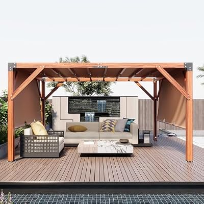 LALFPET 12'X 14' Cedar Wood Pergola, Stylish Outdoor Addition, Retractable Shade Canopy, Durable & Rot Resistant, Versatile Design, for Backyard, Garden, Deck, Outdoor Entertaining