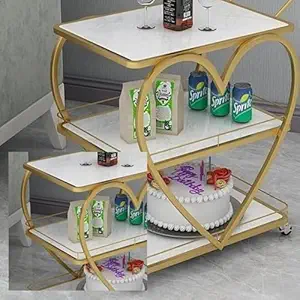 LIVINGLOOM End Table Utility Carts-3-tier Metal Frame Serving Cart with Wheels Drink Cart Mobile Rolling Cart Luxury Storage Cart Cake/Dessert Serving Cart,Portable Storage Rack (Golden White)