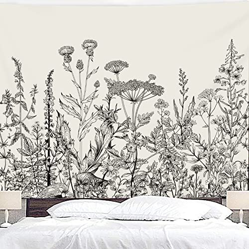 Riyidecor Pflanzen-Wandteppich, Kräuter, Wildblumen, 203 x 152 cm (B x H), Natur, Botanisch, Vintage, Blüten, Garten, ästhetische Skizze, trendig, modern, Wandbehang, Wohnzimmer, Dekoration Cover