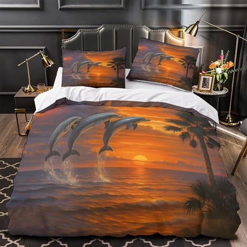 Housse de couette dauphins 3D microfibre inaltérable et fermeture éclair cachée - 2